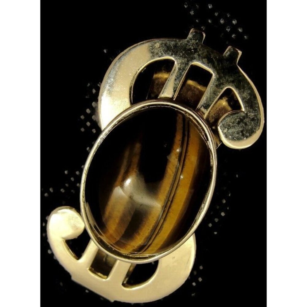 Dollar Sign Money Clip Imitation Tiger Eye Stainless Steel Cash ID Holder